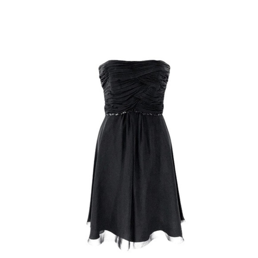 WHBM black pleated sequin belt strapless flare dress V18